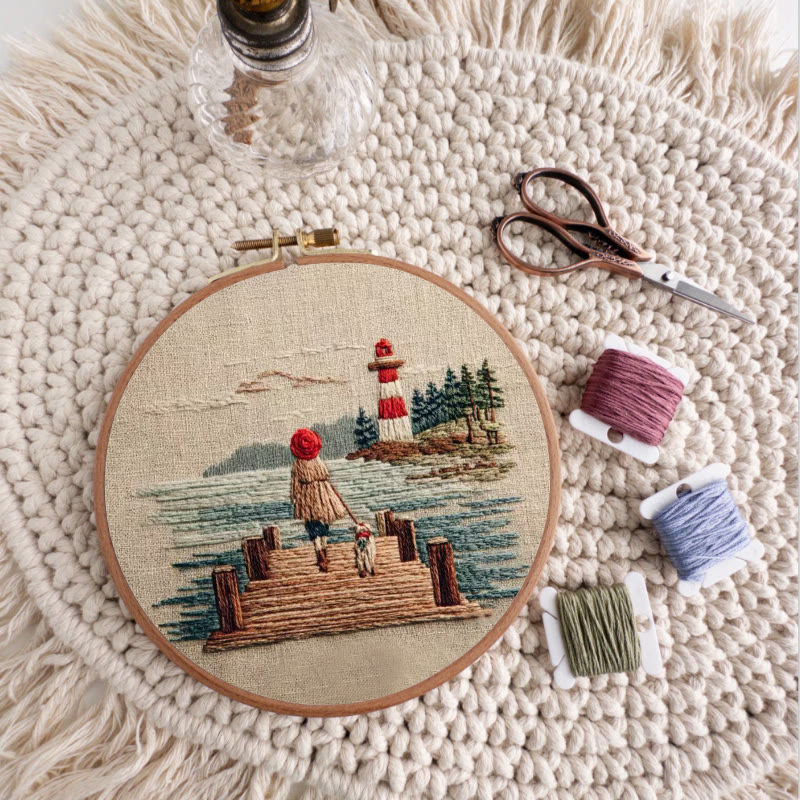 Rubbyoo Embroidery Kit - Coastal Lighthouse Walk with Pet | Nestlike Craft | Presentable Warm Living Wall Art - image 8