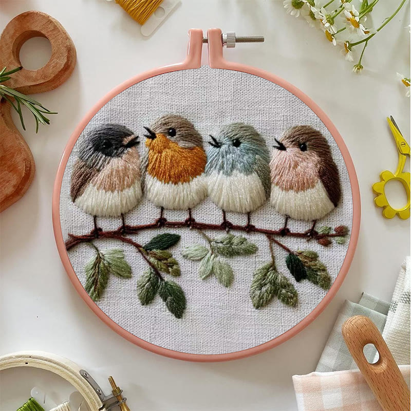 Rubbyoo Embroidery Kit - Four Birds on Branch | Modern Embroidery Hoop | Charming Wall Decor - image 4