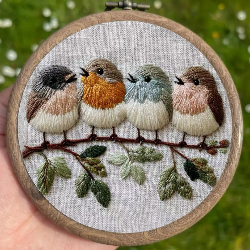 Rubbyoo Embroidery Kit - Four Birds on Branch | Modern Embroidery Hoop | Charming Wall Decor - image 3