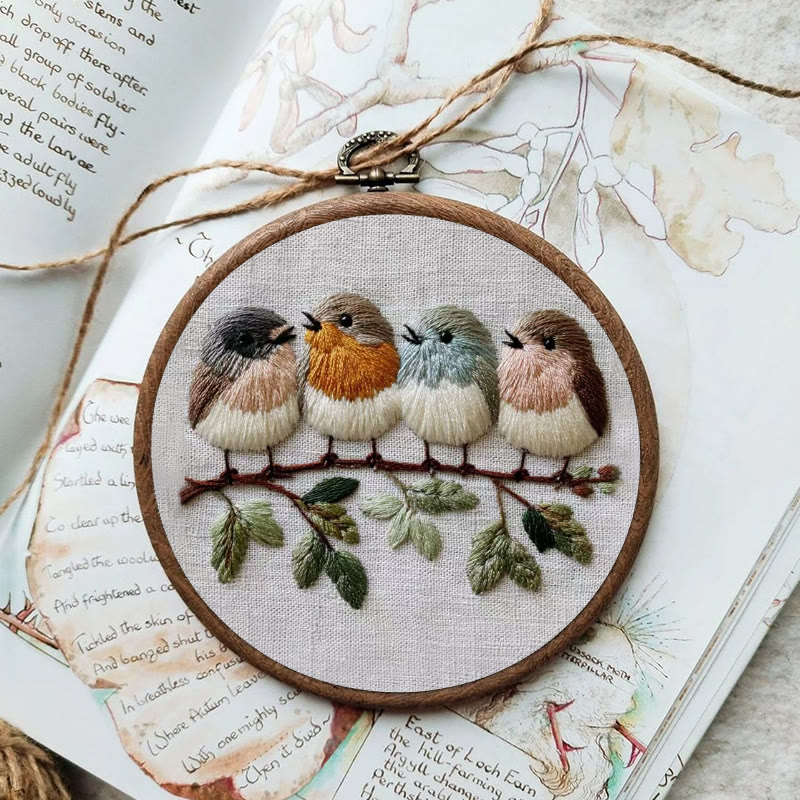 Rubbyoo Embroidery Kit - Four Birds on Branch | Modern Embroidery Hoop | Charming Wall Decor - image 5