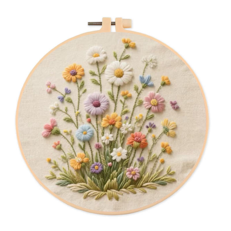 Rubbyoo Embroidery Kit - Bouquet Of Colorful Wildflowers | Beginner Embroidered | Great Gift For Her - 20*20cm - image 1