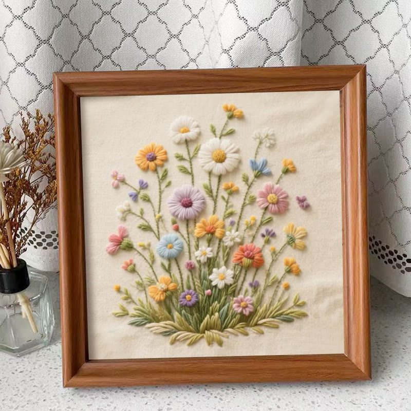 Rubbyoo Embroidery Kit - Bouquet Of Colorful Wildflowers | Beginner Embroidered | Great Gift For Her - Embroidery Kit Plus An Extra Frame - image 2
