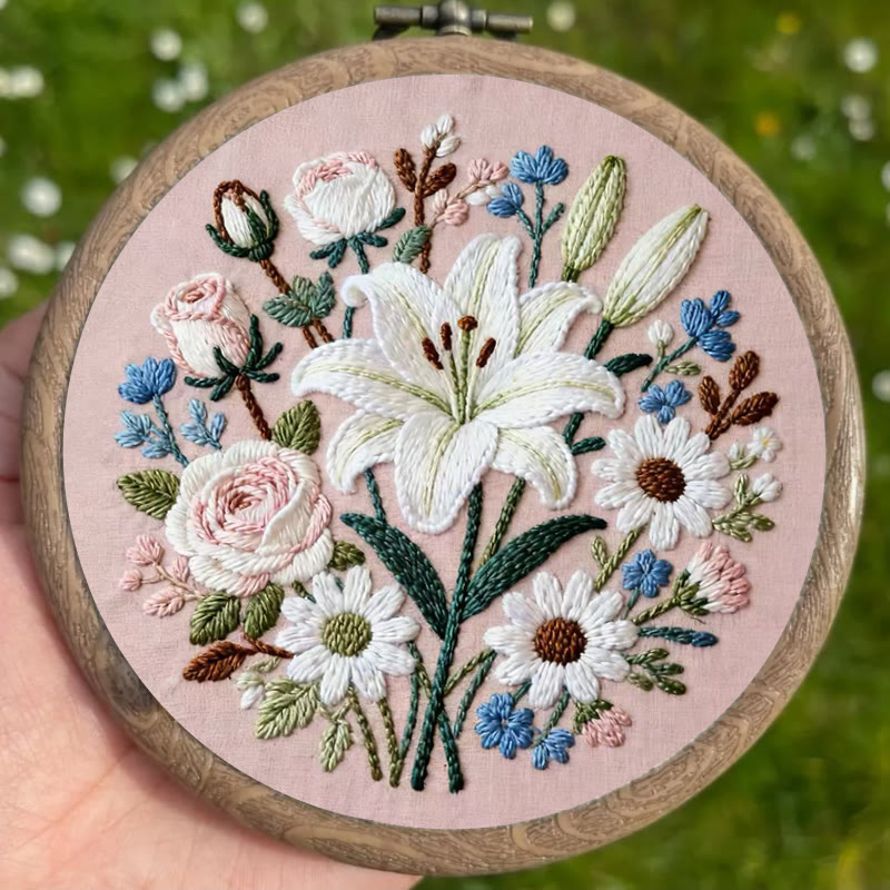 Rubbyoo Embroidery Kit - Lily Rose Floral Medley | Floral Embroidery | Giftworthy Elegant Wall Accent - image 3