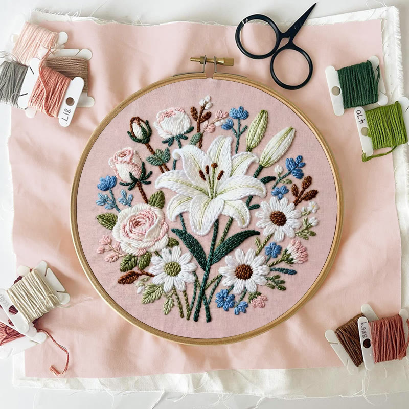 Rubbyoo Embroidery Kit - Lily Rose Floral Medley | Floral Embroidery | Giftworthy Elegant Wall Accent - image 4