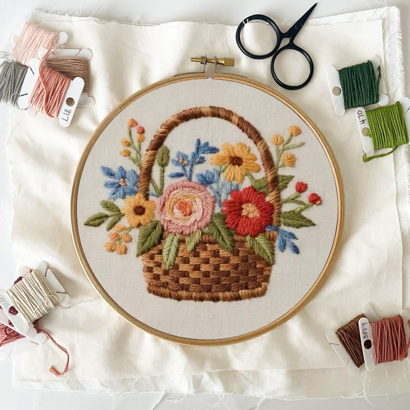 Rubbyoo Embroidery Kit - Blooming Basket Bouquet | Botanical Stitch Design | Charming Decorative Showcase - image 4