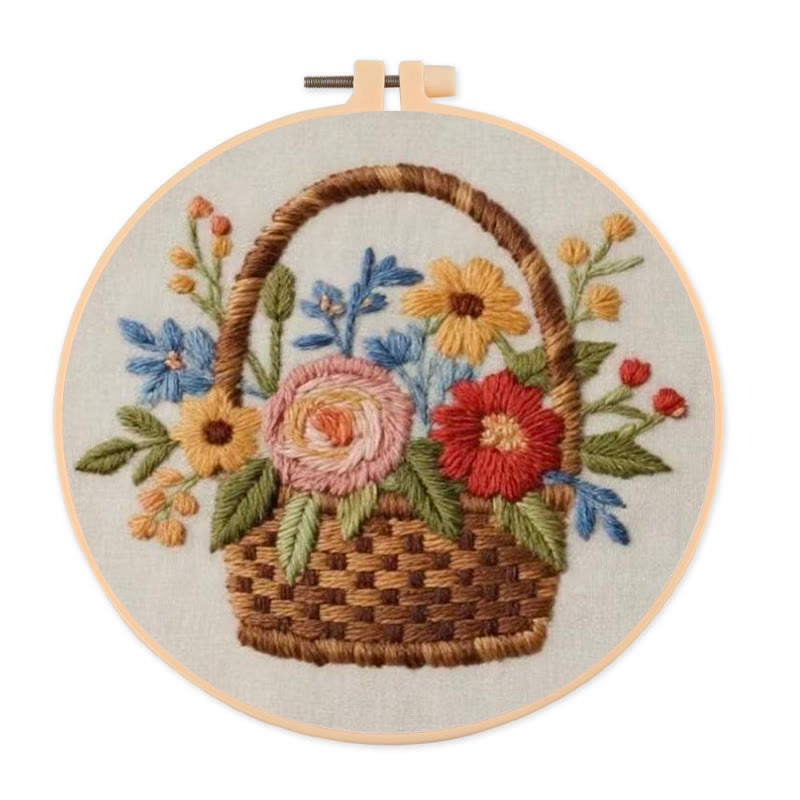 Rubbyoo Embroidery Kit - Blooming Basket Bouquet | Botanical Stitch Design | Charming Decorative Showcase - 20*20cm - image 1