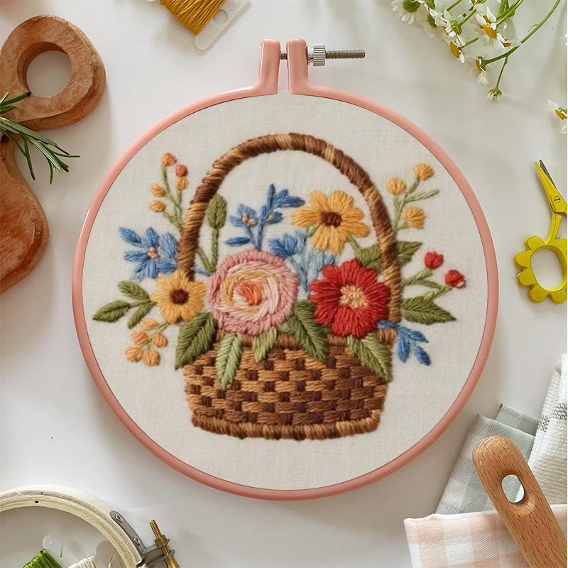 Rubbyoo Embroidery Kit - Blooming Basket Bouquet | Botanical Stitch Design | Charming Decorative Showcase - image 3