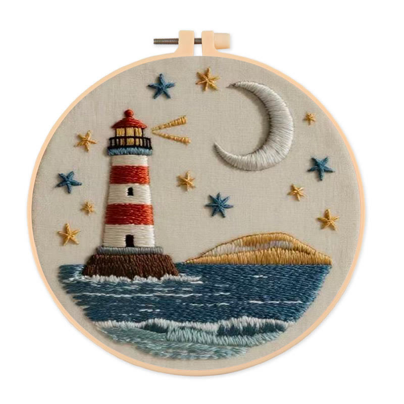 Rubbyoo Embroidery Kit - Nightfall Lighthouse | Ocean-inspired Art | Home Display Piece - 20*20cm - image 1