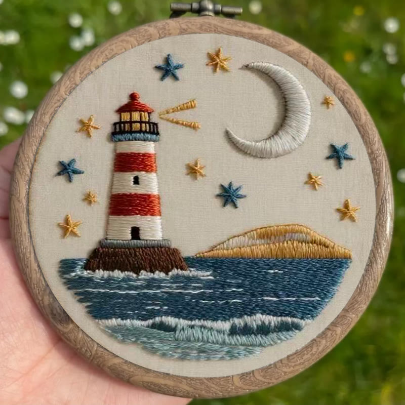 Rubbyoo Embroidery Kit - Nightfall Lighthouse | Ocean-inspired Art | Home Display Piece - image 9