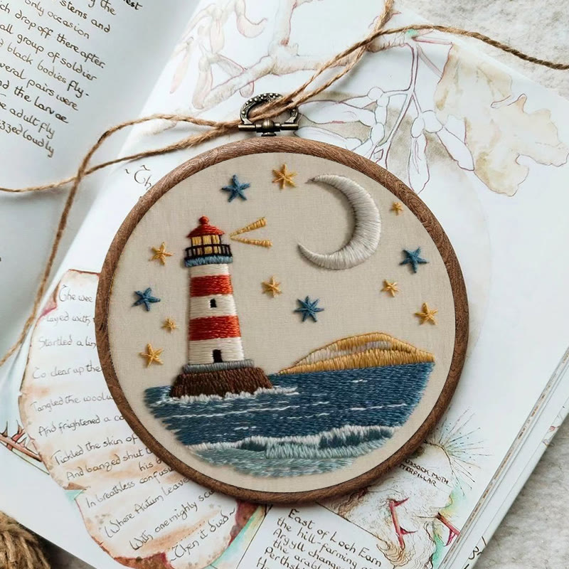 Rubbyoo Embroidery Kit - Nightfall Lighthouse | Ocean-inspired Art | Home Display Piece - image 3