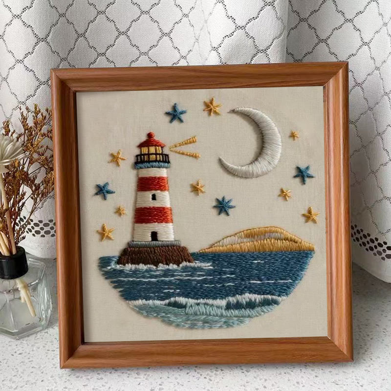 Rubbyoo Embroidery Kit - Nightfall Lighthouse | Ocean-inspired Art | Home Display Piece - Embroidery Kit Plus An Extra Frame - image 2