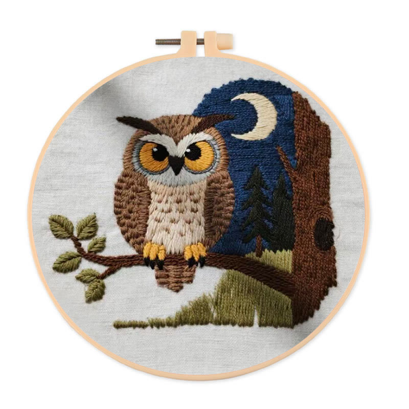 Rubbyoo Embroidery Kit - Moonlit Owl | Twilight Nature Art | Refined Home Showcase - 20*20cm - image 1