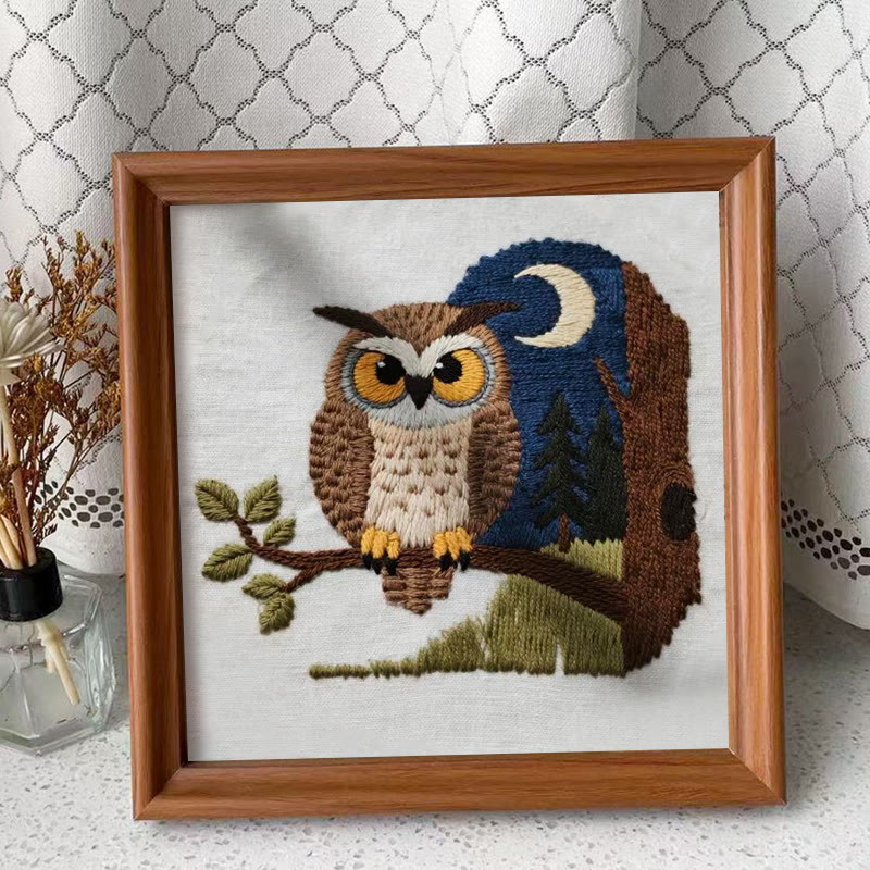 Rubbyoo Embroidery Kit - Moonlit Owl | Twilight Nature Art | Refined Home Showcase - Embroidery Kit Plus An Extra Frame - image 2