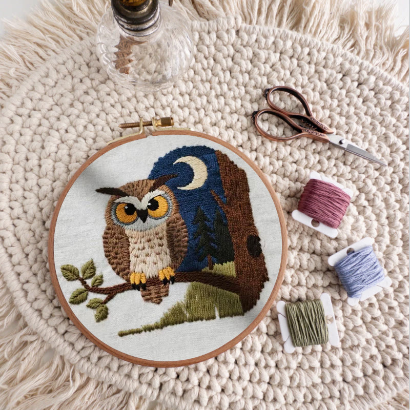 Rubbyoo Embroidery Kit - Moonlit Owl | Twilight Nature Art | Refined Home Showcase - image 6