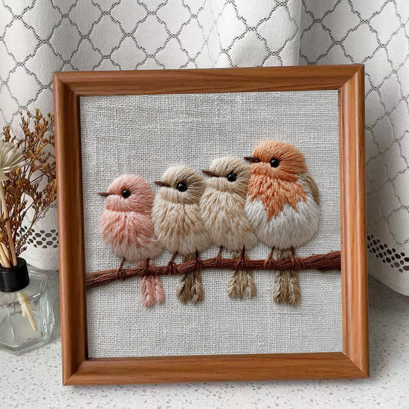 Rubbyoo Embroidery Kit - Little Birds On Branch | Cozy Home Accent | Decorative Stitch Art - Embroidery Kit Plus An Extra Frame - image 2