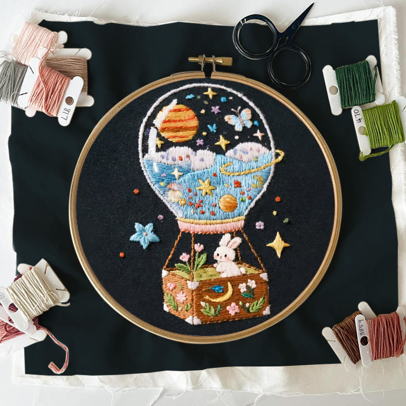 Rubbyoo Embroidery Kit - Starry Balloon Journey | Dreamlike Stitch Artwork | Handmade Decorative Piece - image 3