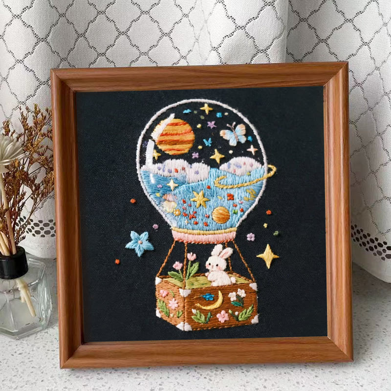 Rubbyoo Embroidery Kit - Starry Balloon Journey | Dreamlike Stitch Artwork | Handmade Decorative Piece - Embroidery Kit Plus An Extra Frame - image 2