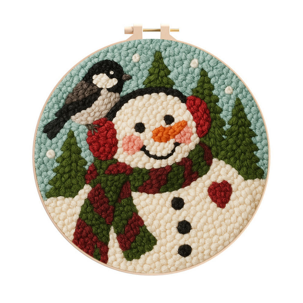 Winter Snowman Punch Needle Kit – Handcrafted Art | Cozy Seasonal Decor  - 8 inch Hoop Kit - image 1