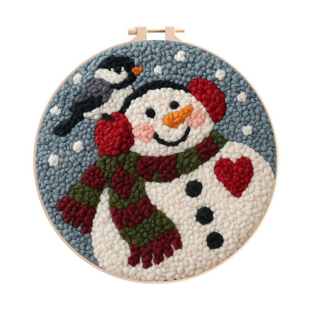 Smiling Snowman Punch Needle Kit – Creative Fiber Art | Cheerful Winter Accent - 8 inch Hoop Kit - image 1