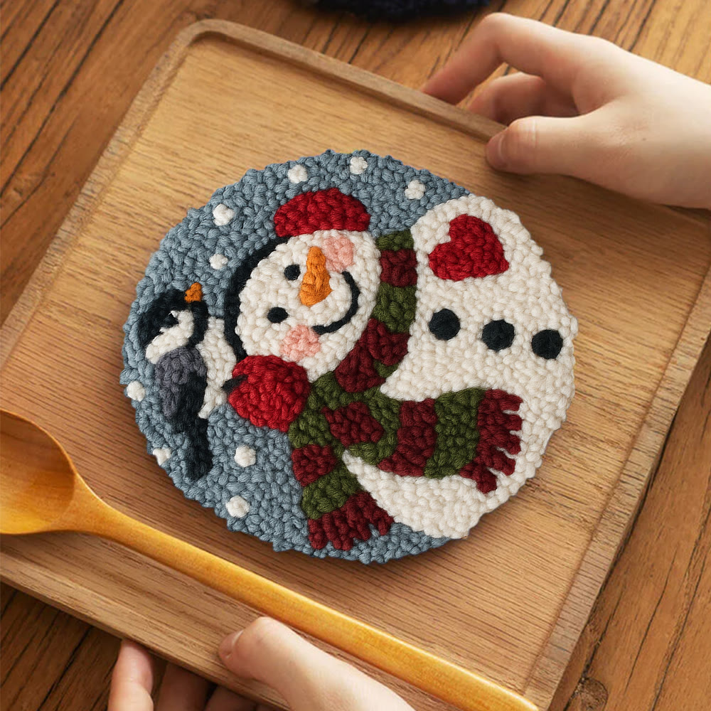 Smiling Snowman Punch Needle Kit – Creative Fiber Art | Cheerful Winter Accent - 5 inch Coaster Kit - image 4