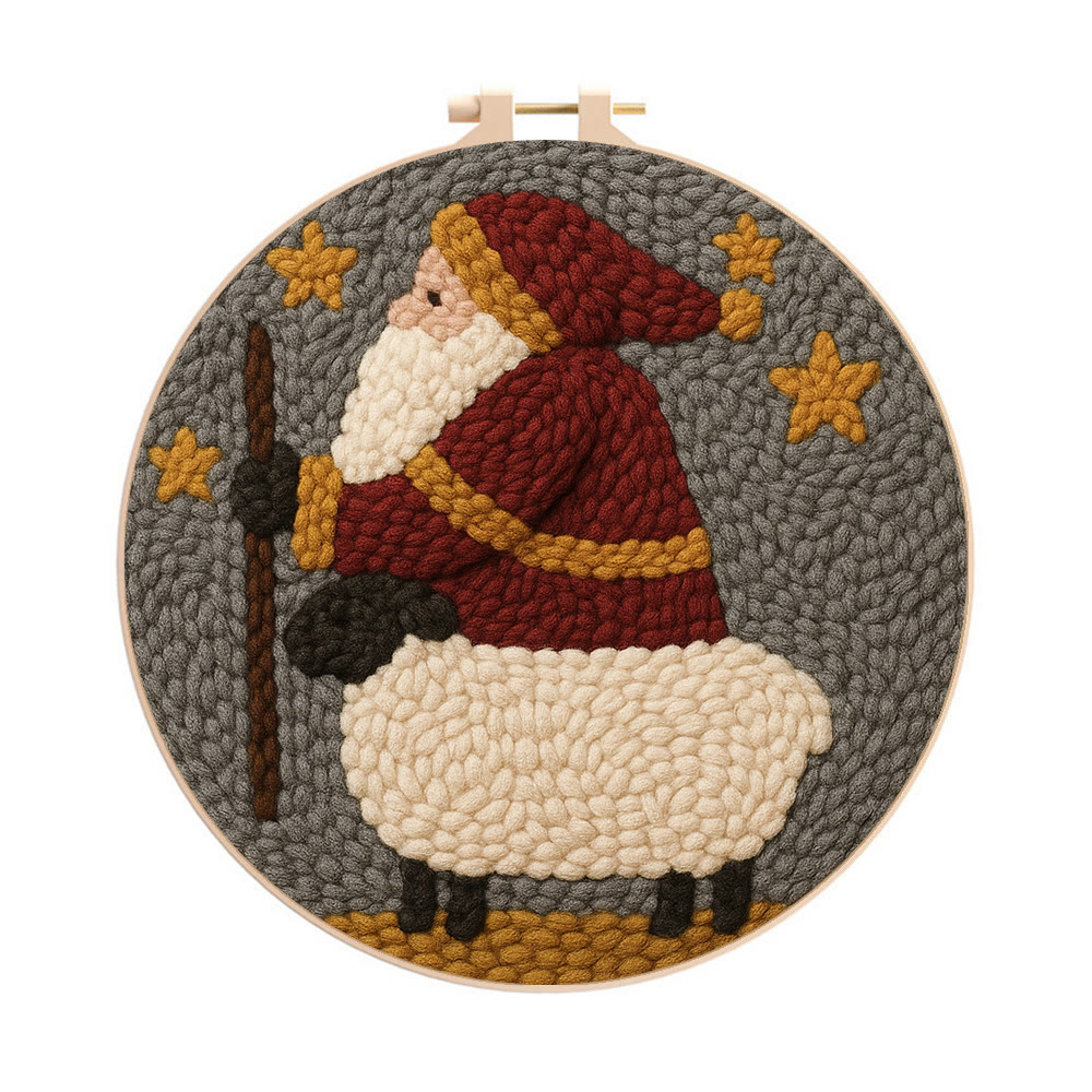 Christmas Santa Punch Needle Kit – Creative Holiday Craft | Heartfelt Gift - 8 inch Hoop Kit - image 1