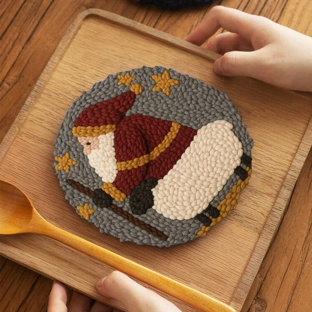 Christmas Santa Punch Needle Kit – Creative Holiday Craft | Heartfelt Gift - 5 inch Coaster Kit - image 4