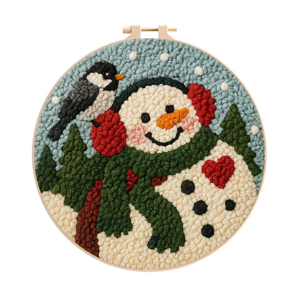 Snowfield Friend Punch Needle Kit – Textured Diy Art | Joyful Holiday Hanging - 8 inch Hoop Kit - image 1