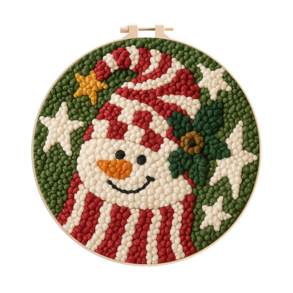Merry Hat Punch Needle Kit – Beginner DIY Craft | Charming Holiday Wall Display - 8 inch Hoop Kit - image 1