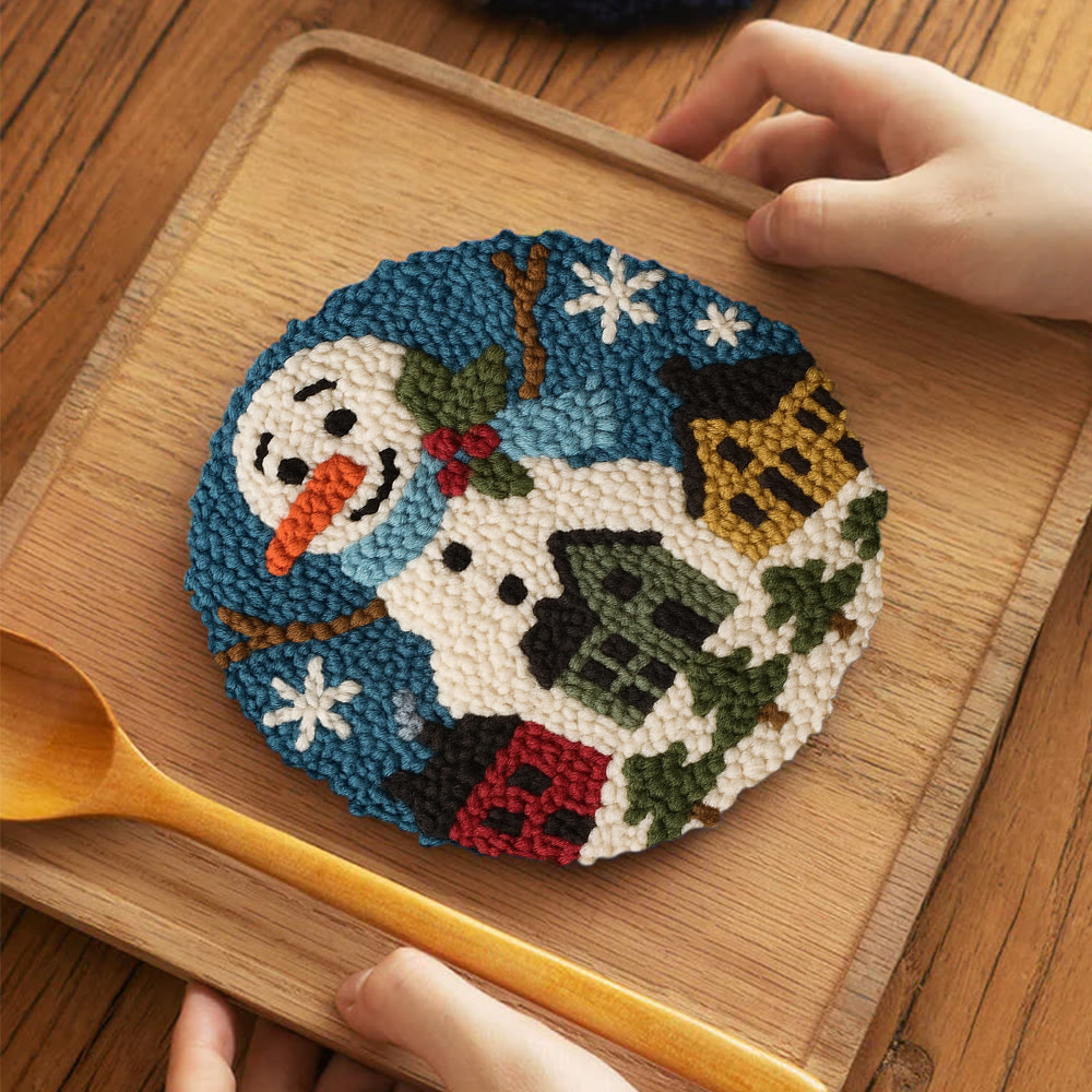 Village Snowman Punch Needle Kit – Beginner-Friendly Project | Charming Holiday Wall Piece - 5 inch Coaster Kit - image 4
