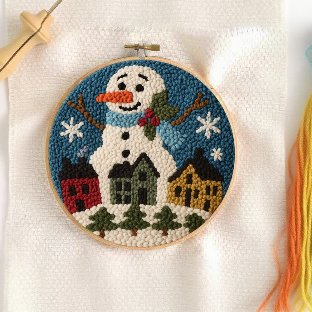 Village Snowman Punch Needle Kit – Beginner-Friendly Project | Charming Holiday Wall Piece - image 2
