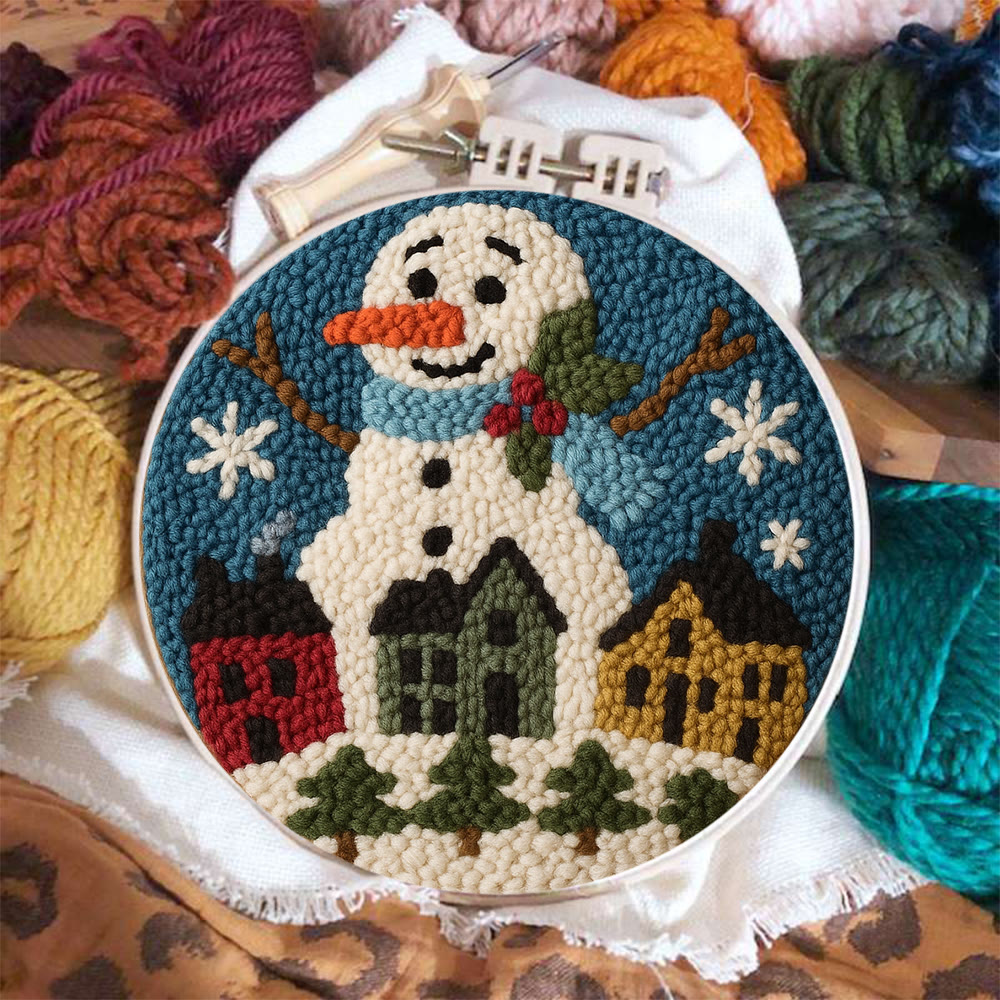 Village Snowman Punch Needle Kit – Beginner-Friendly Project | Charming Holiday Wall Piece - image 3