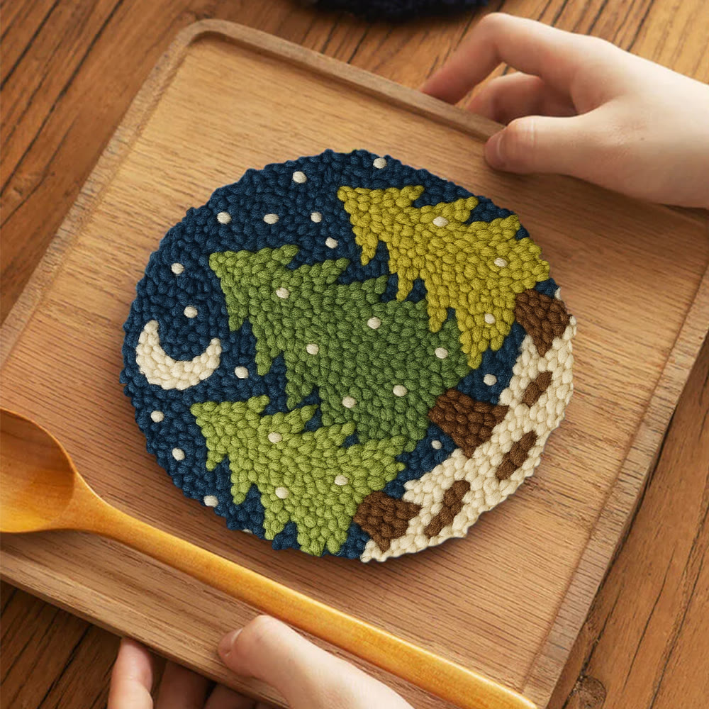 Nightfall Trees Punch Needle Kit – Starter Stitch Kit | Quiet Winter Wall Art - 5 inch Coaster Kit - image 4