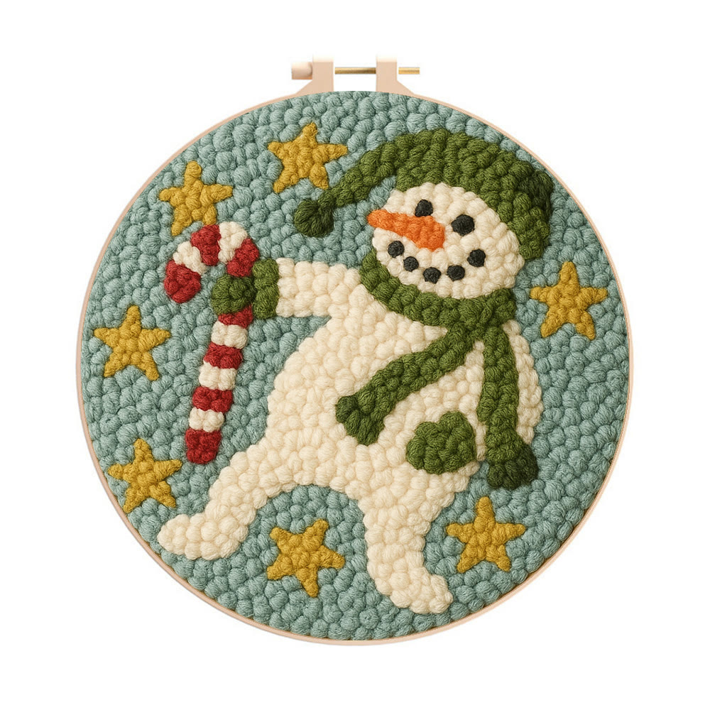 Whimsical Snowman Punch Needle Kit – Fun Holiday DIY Stitch Project | Playful Winter Decor - 8 inch Hoop Kit - image 1