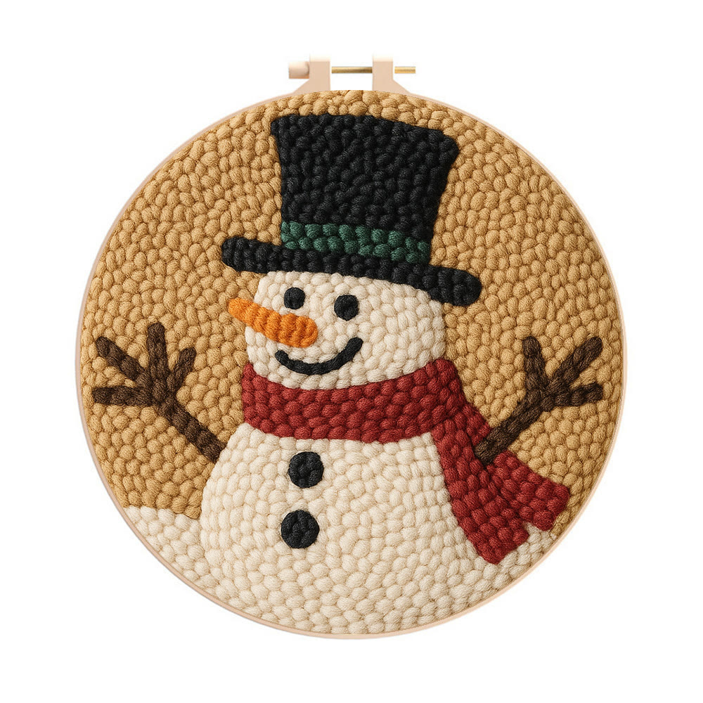 Cheerful Snowman Punch Needle Kit – Beginner-friendly Winter Stitch Kit | Festive Holiday Wall Art - 8 inch Hoop Kit - image 1