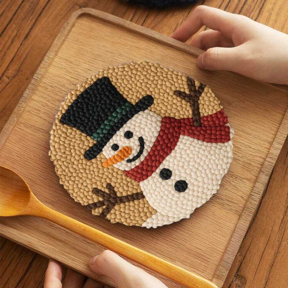 Cheerful Snowman Punch Needle Kit – Beginner-friendly Winter Stitch Kit | Festive Holiday Wall Art - 5 inch Coaster Kit - image 4