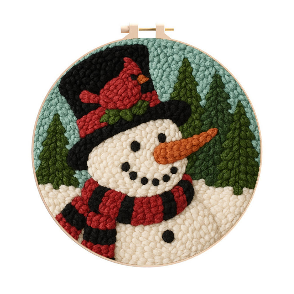 Snowman with Cardinal Punch Needle Kit – Cozy Winter DIY Gift | Handmade Holiday Keepsake - 8 inch Hoop Kit - image 1