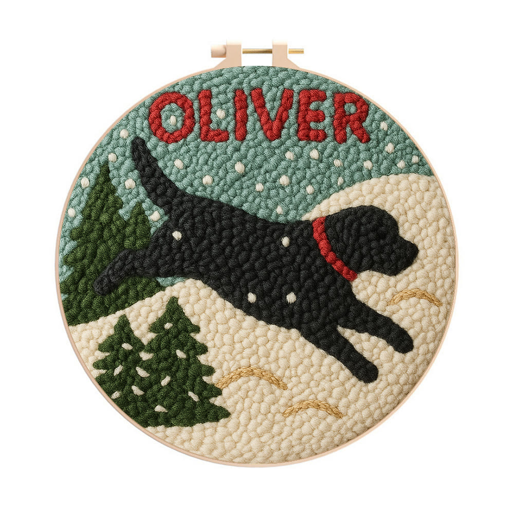 Winter Dog Punch Needle Kit – Cozy Seasonal Diy | Thoughtful Holiday Gift - 8 inch Hoop Kit - image 1