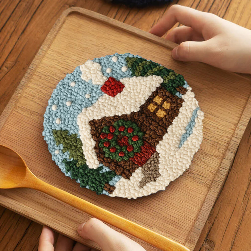 Snowy Cabin Punch Needle Kit – Beginner Winter Project | Handmade Holiday Idea - 5 inch Coaster Kit - image 4