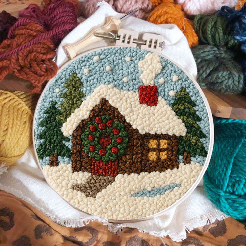 Snowy Cabin Punch Needle Kit – Beginner Winter Project | Handmade Holiday Idea - image 3