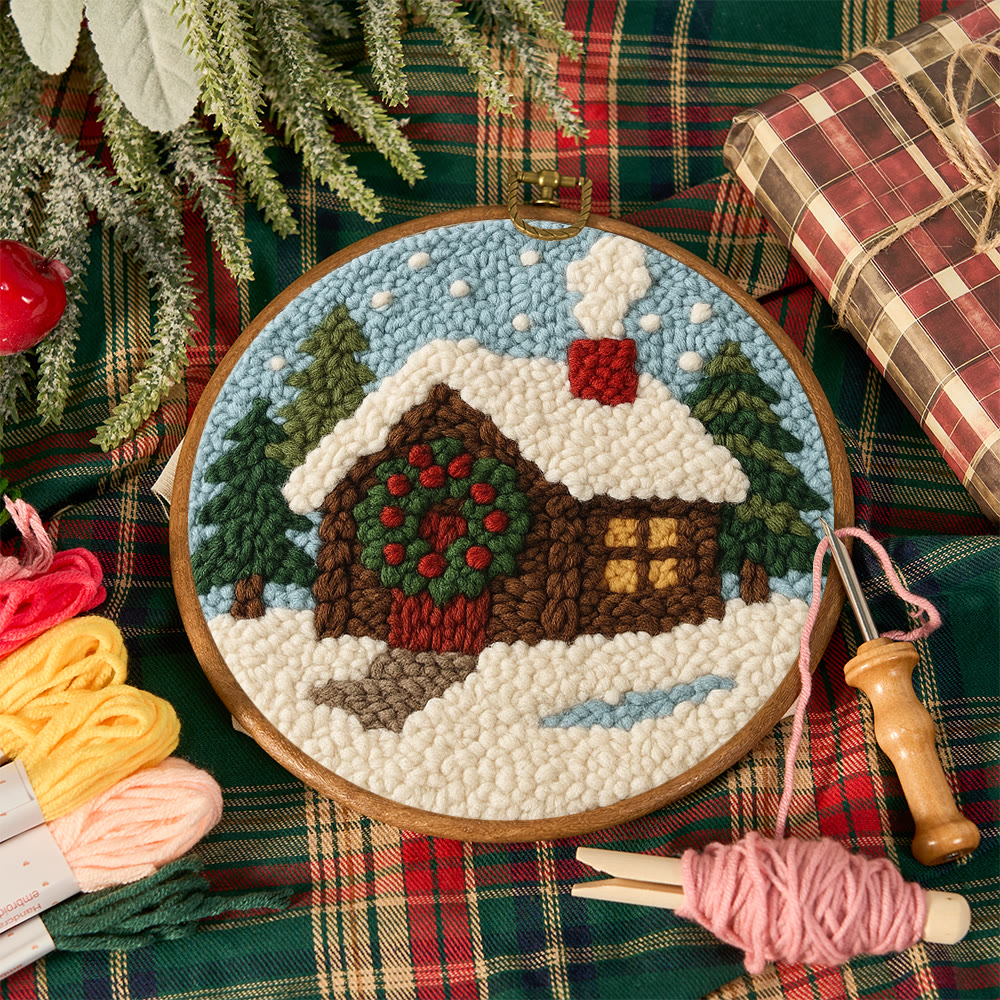 Snowy Cabin Punch Needle Kit – Beginner Winter Project | Handmade Holiday Idea - image 12