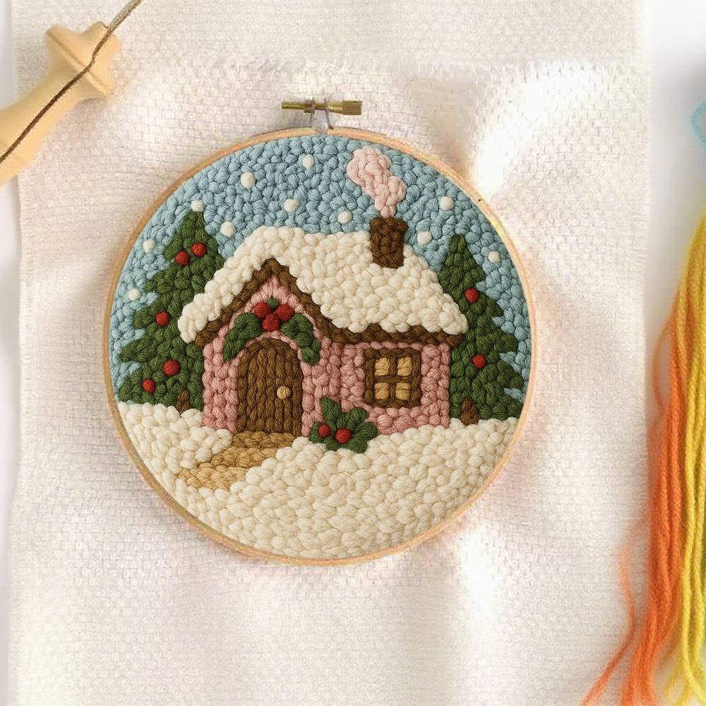 Cozy Pastel Punch Needle Kit – Beginner Snowy Cottage Stitching | Relaxing DIY Craft Experience - image 3