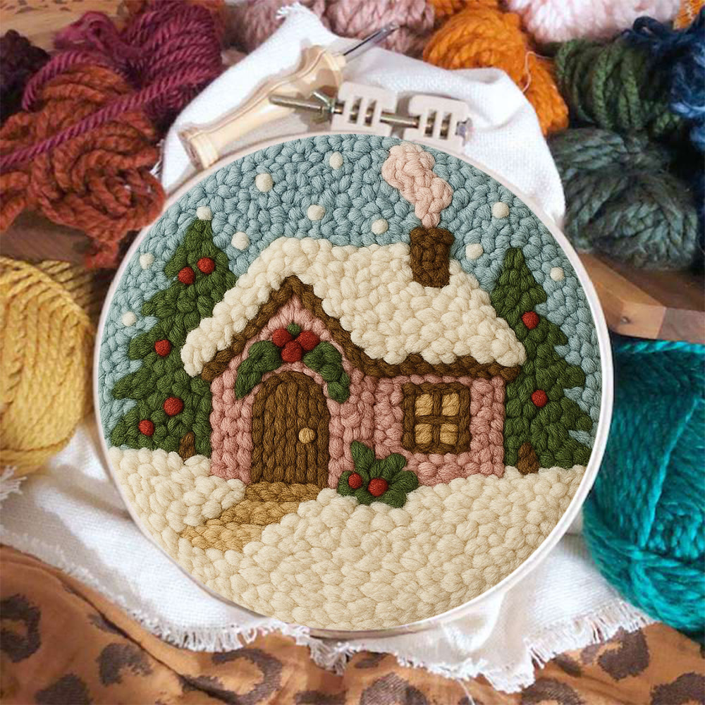 Cozy Pastel Punch Needle Kit – Beginner Snowy Cottage Stitching | Relaxing DIY Craft Experience - image 2