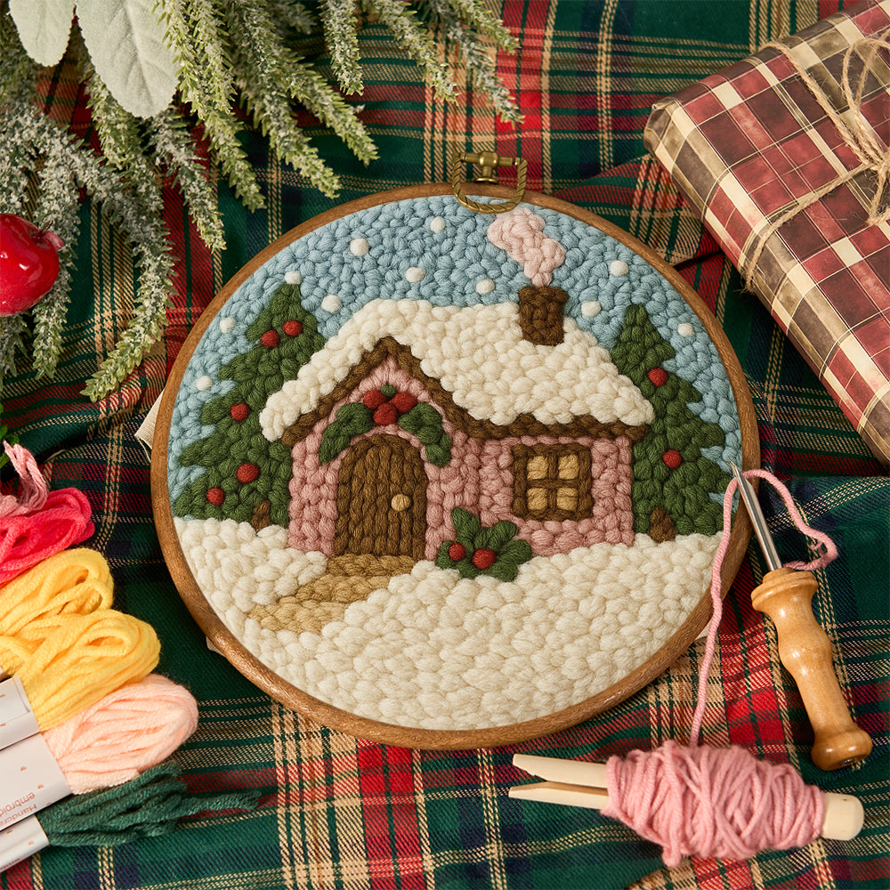 Cozy Pastel Punch Needle Kit – Beginner Snowy Cottage Stitching | Relaxing DIY Craft Experience - image 12