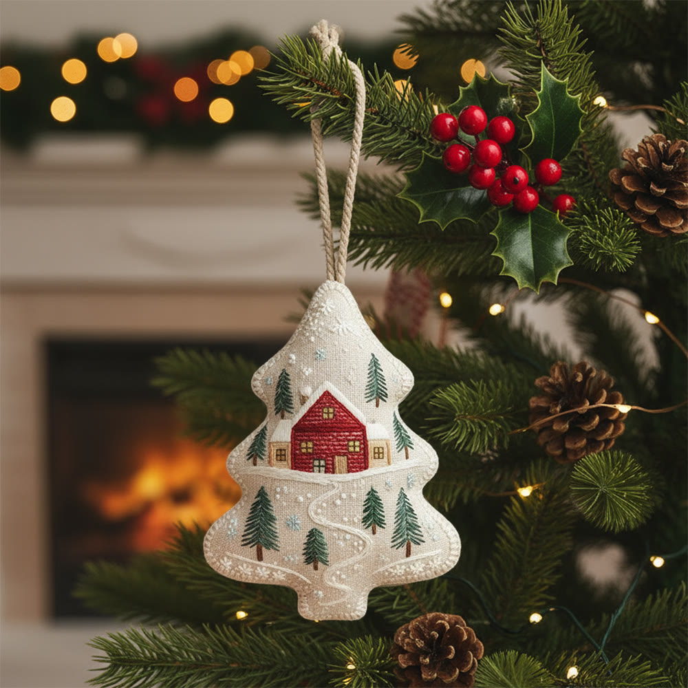 Rubbyoo Tree-shaped Embroidery Kit - Snowy House | Diy Christmas Gift | Perfect Home Decor - 6 inches hoop kit - image 1