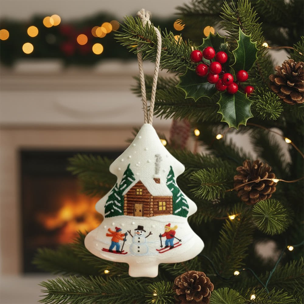 Rubbyoo Tree-shaped Embroidery Kit - Winter Skiing | Winter Handmade Craft | Nice Christmas Tree Hanging  - 6 inches hoop kit - image 1