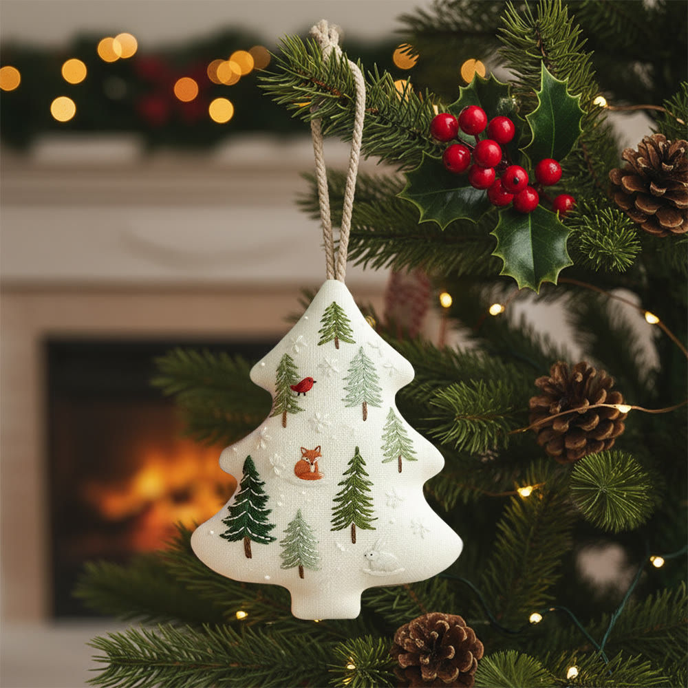 Rubbyoo Tree-shaped Embroidery Kit - Winter Forest | Christmas Handmade Hanging | Winter Collection Craft - 6 inches hoop kit - image 1