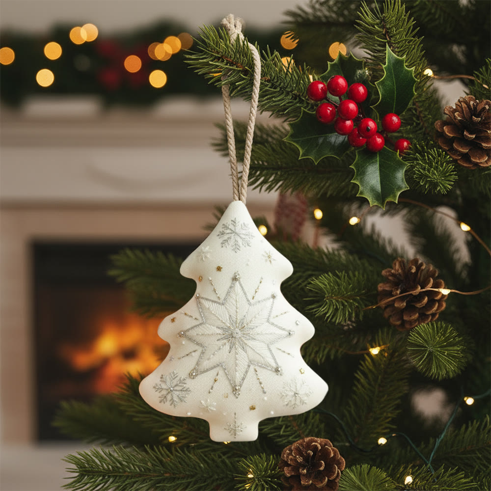 Rubbyoo Tree-shaped Embroidery Kit - Snowflake | Christmas Wall Decoration | Diy Winter Art - 6 inches hoop kit - image 1