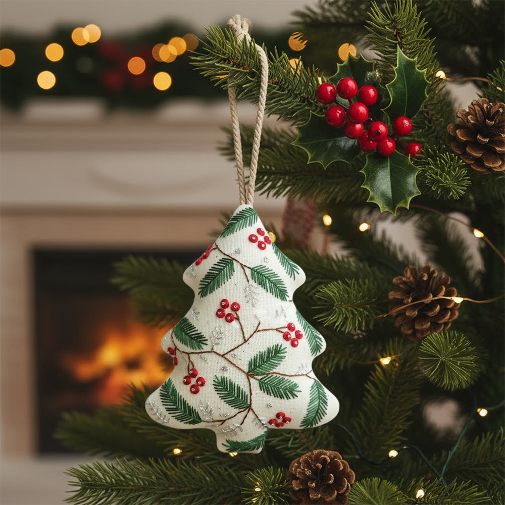 Rubbyoo Tree-shaped Embroidery Kit - Christmas Holly | Holiday Home Decoration | Diy Stitch Craft  - 6 inches hoop kit - image 1