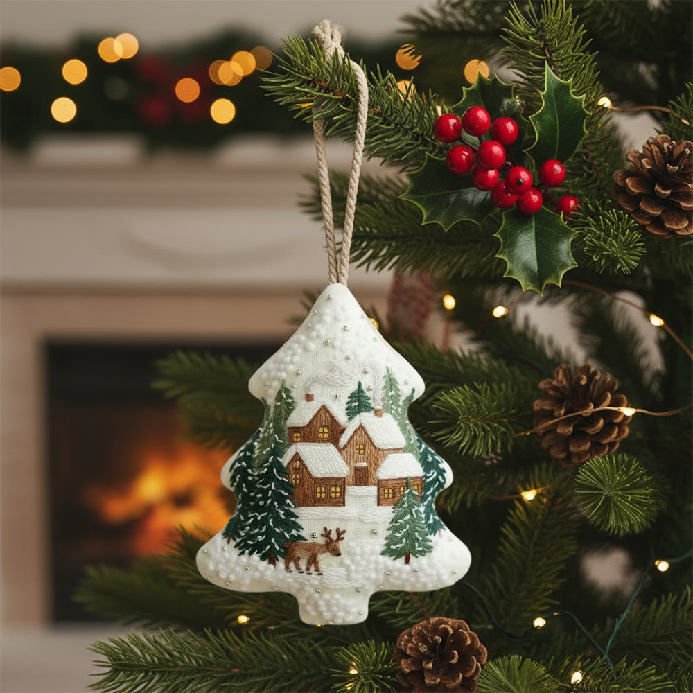 Rubbyoo Tree-shaped Embroidery Kit - Happy Town | Holiday Stitch Art |  Diy Christmas Gift - 6 inches hoop kit - image 1