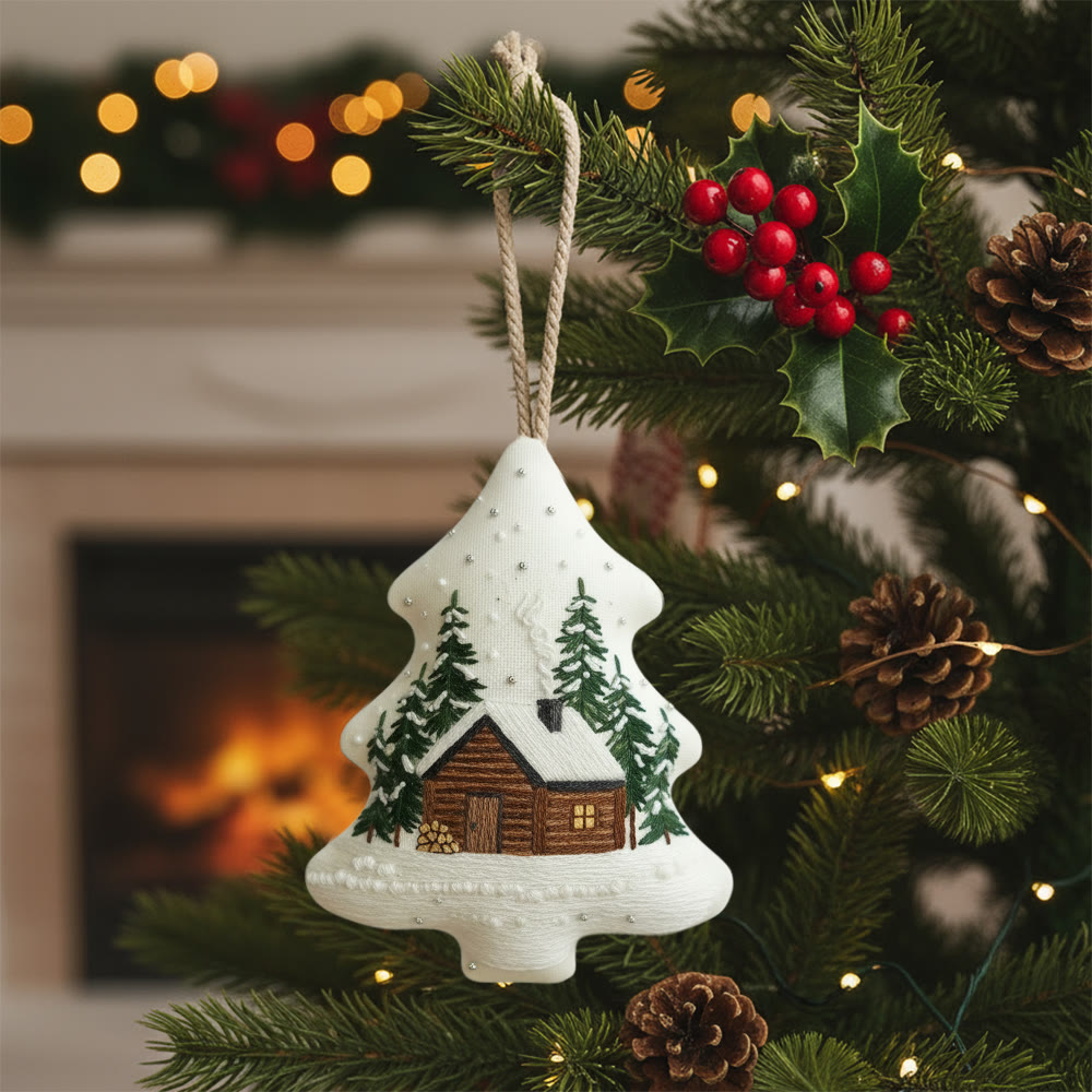 Rubbyoo Tree-shaped Embroidery Kit - Big House | Diy Christmas Decorations | Unique Landscape Pendant - 6 inches hoop kit - image 1